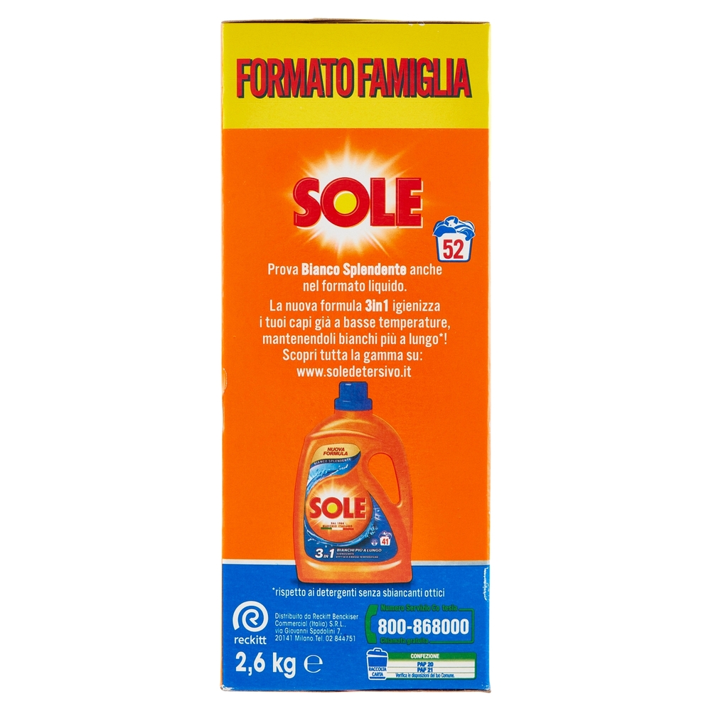 Sole Polvere lavatrice Bianco Splendente 52 lavaggi 2,6 kg